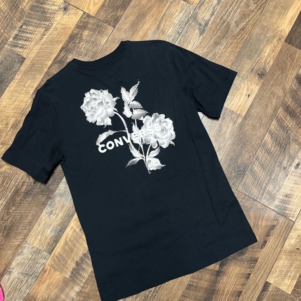 Converse 100% Cotton Black Floral Logo T-Shirt
